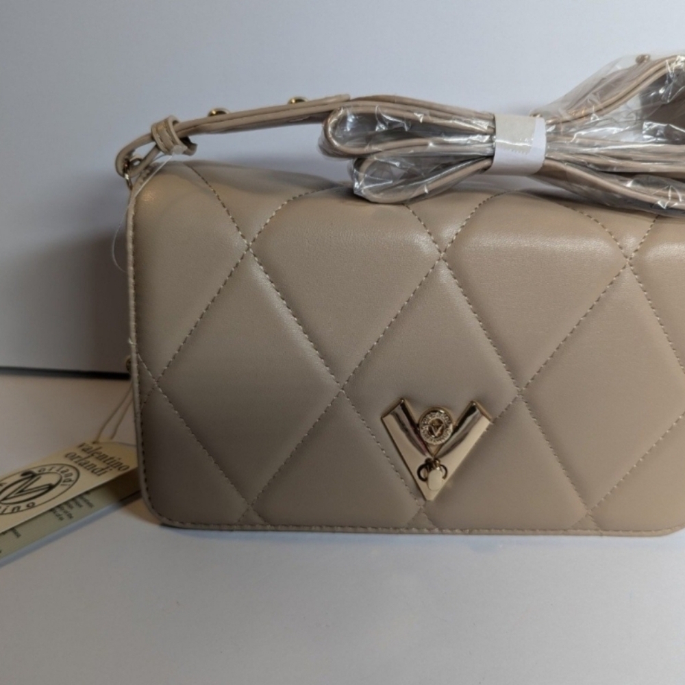 VALENTINO ORLANDI ITALY TAUPE Quilted CROSSBODY SHOULDER BAG CLUTCH NEW